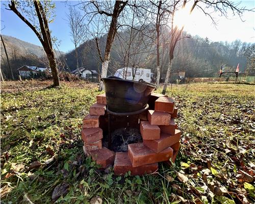 Teren cu constructii Cosmina de Sus   Foisor, baie, cabanuta si umbrar