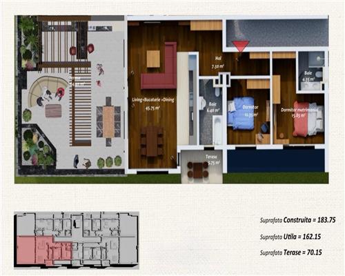 Penthouse 3 camere, constructie noua, in Ploiesti, zona Nord/ Kaufland