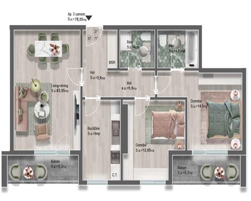 Apartament 3 camere, in Ploiesti, zona Nord/ MRS Gradinile.